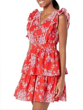 Betsy Johnson Bush Garden Print Seersucker Dress in Red Size Medium Floral